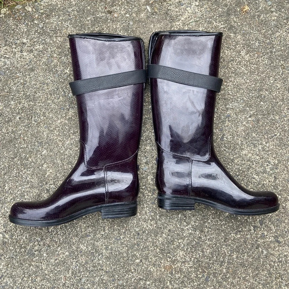 Dav Bristol Weatherproof Knee High Rain Shiny Black Boot Sz 8 - Picture 5 of 9